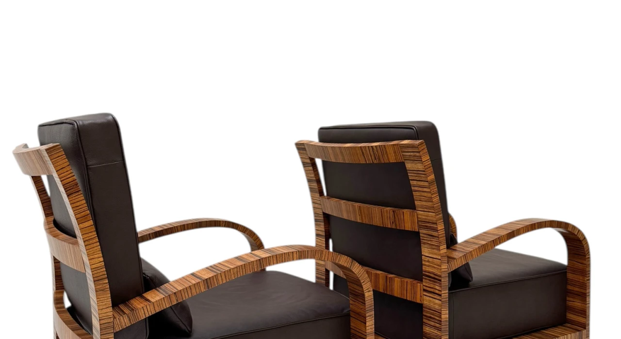 Two Art Deco Lounge Chairs with Leather Cushions France, 1930s